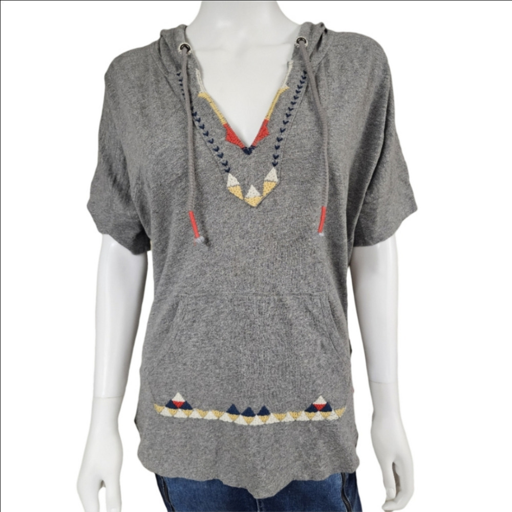 Lucky Brand Gray Short Sleeve Hoodie with Geometric Design Size M